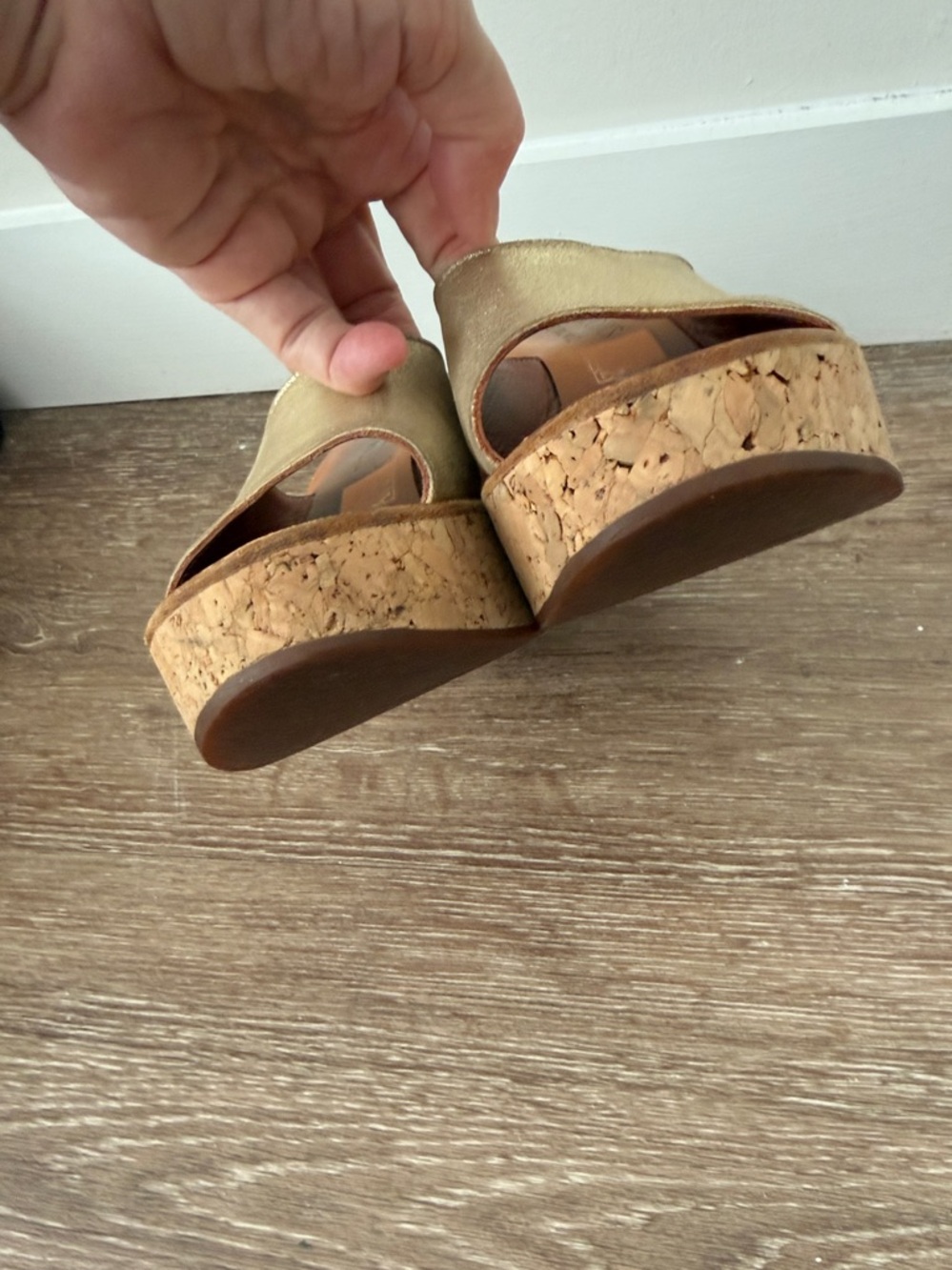 K jacques st tropez gold wedge platform slides cork heel size 39 / 8.5 - Picture 9 of 10
